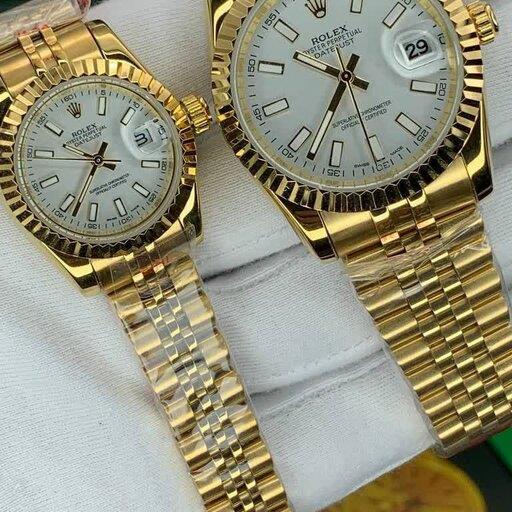 ساعت مچی ست مردانه و زنانه رولکس دیت جاست طلایی رنگ جنس استیل ROLEX DATEJUST